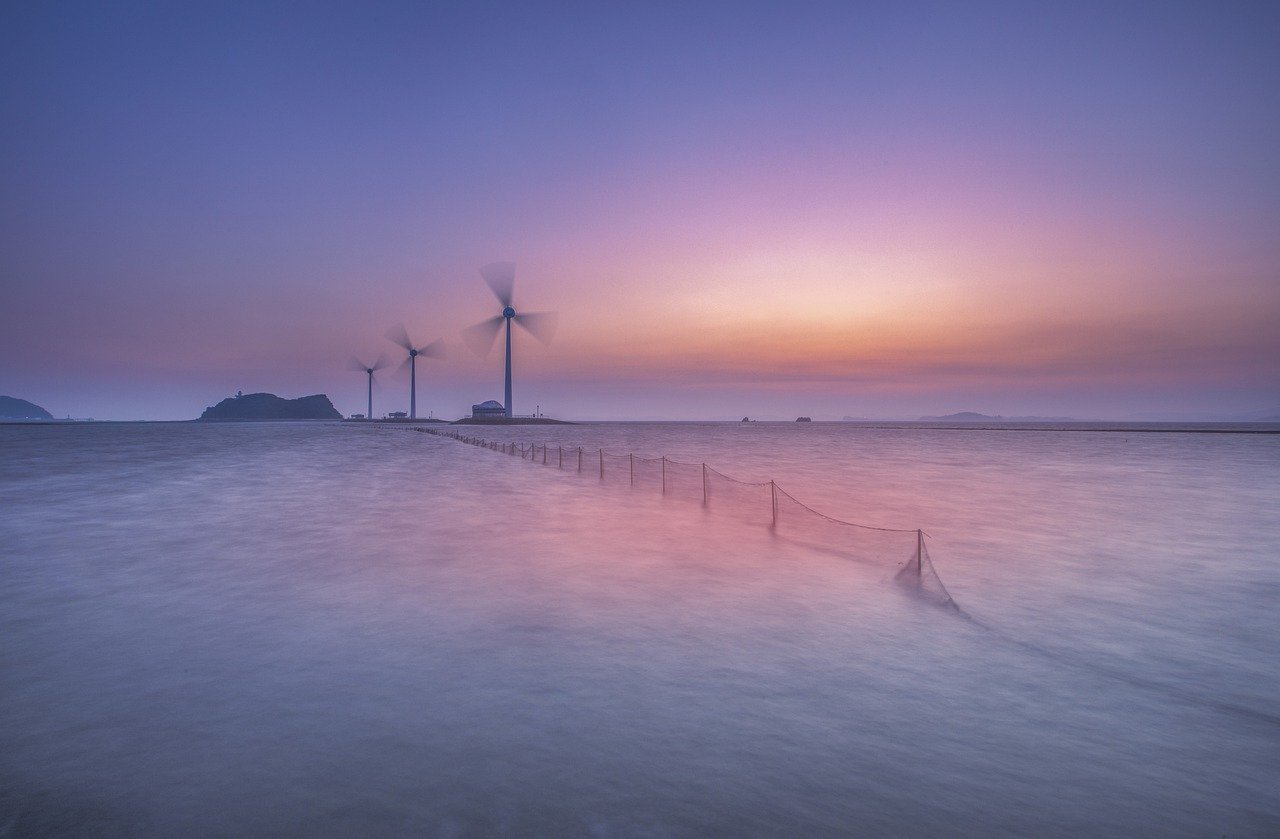 sea, windmills, sunset-6297625.jpg